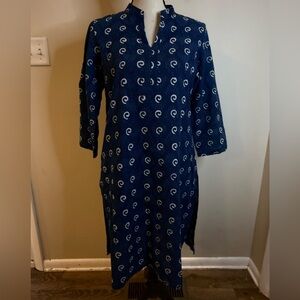 Beach coverup boho navy blue white swirled pattern SZ SM
